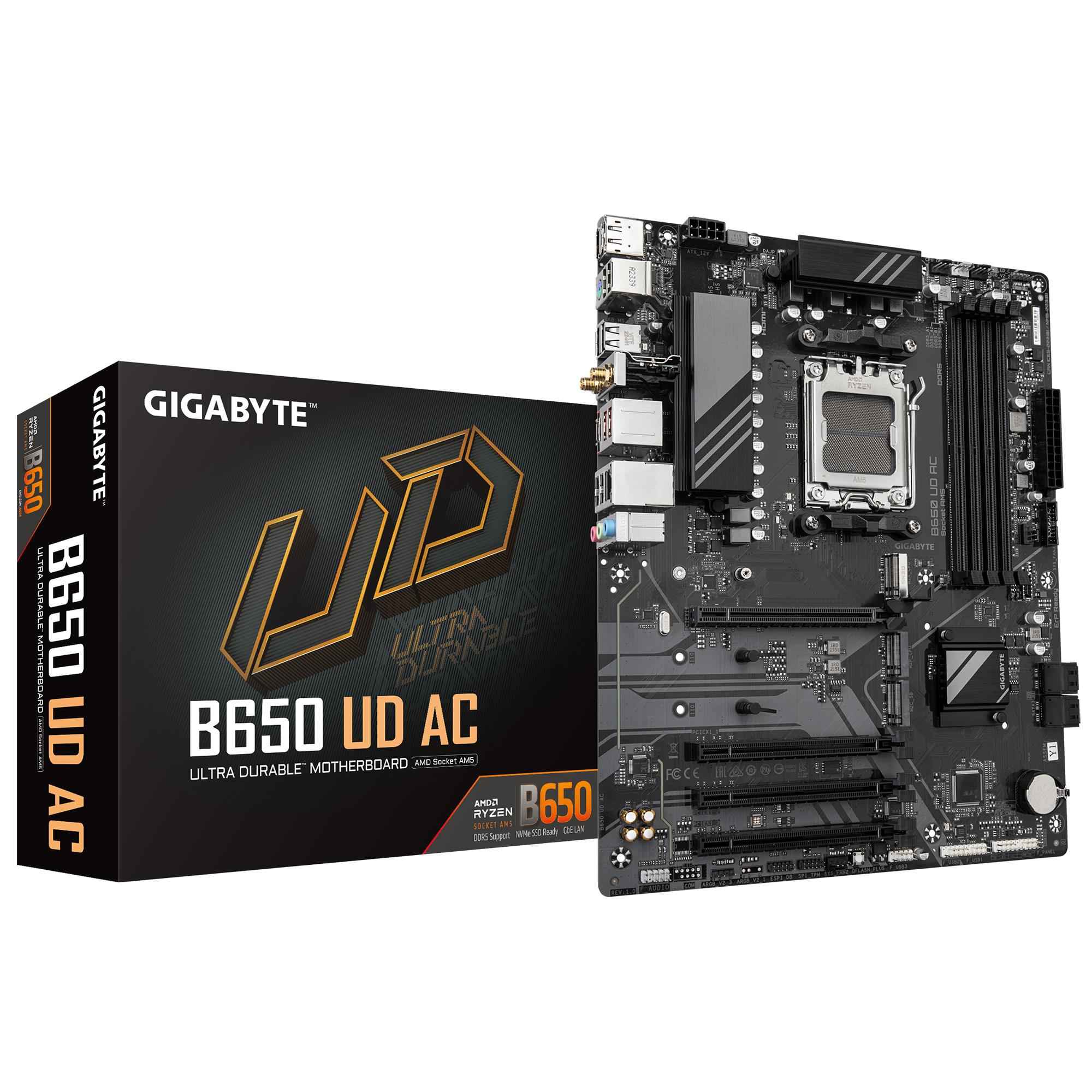 GIGABYTE B650 UD AC Motherboard Supports AMD Ryzen 8000 CPUs, 6+2+2
