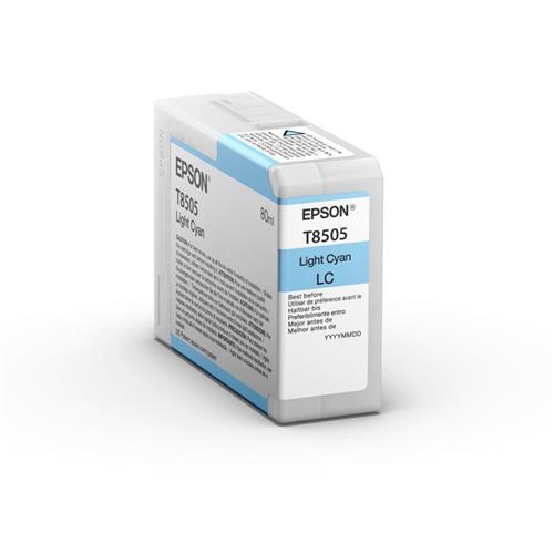 Epson Singlepack Light Cyan T850500. Colour ink type: Pigment-based ink Supply type: Single pack Colour ink volume: 80 ml Printing colours: Cyan Quantity per pack: 1 pc(s)