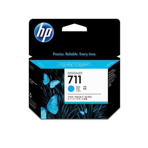 HP 711 3-pack 29-ml Cyan DesignJet Ink Cartridges HP DesignJet T100 T120 T125 T130 T520 T525 T530 Printer series Thermal inkjet Cyan CZ134A Singapore Malaysia 114.8 mm