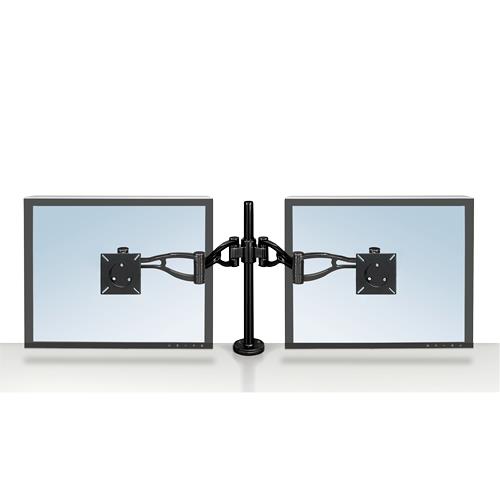 Fellowes Vista Dual Monitor Arm - Monitor Mount for 10KG 26 inch Screens - Ergonomic Adjustable Monitor Arm Desk Mount - Pan 180 Rotation 360 VESA 75 x 75/100 x 100 - Black