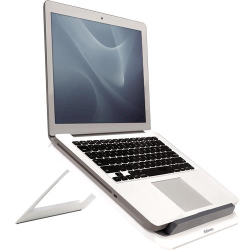 Fellowes Laptop Stand for Desk - I-Spire Quick Lift Adjustable Laptop Stand for the Home and Office - Portable Laptop Stand with 7 Height Adjustments - Max Monitor Size 17" Max Weight 4KG - White Laptop stand Grey White Acrylonitrile butadiene s