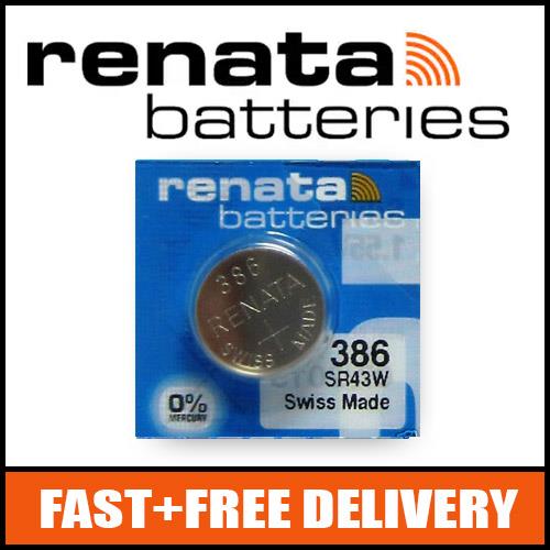 1 x Renata 386 Watch Battery 1.55v SR43W - Official Renata Watch Batteries