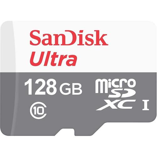 SanDisk Ultra microSD. Capacity: 128 GB Flash card type: MicroSDXC Flash memory class: Class 10 Internal memory type: UHS-I Read speed: 100 MB/s. Product colour: Grey Red