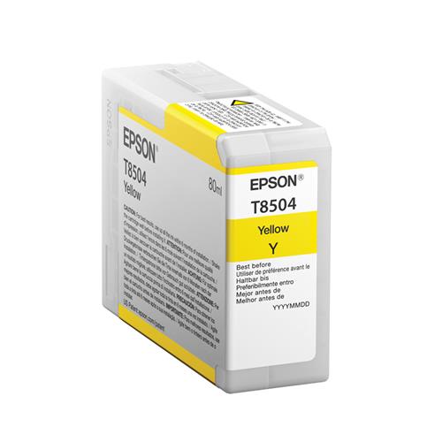 Epson Singlepack Yellow T850400. Colour ink type: Pigment-based ink Supply type: Single pack Colour ink volume: 80 ml Printing colours: Yellow Quantity per pack: 1 pc(s)