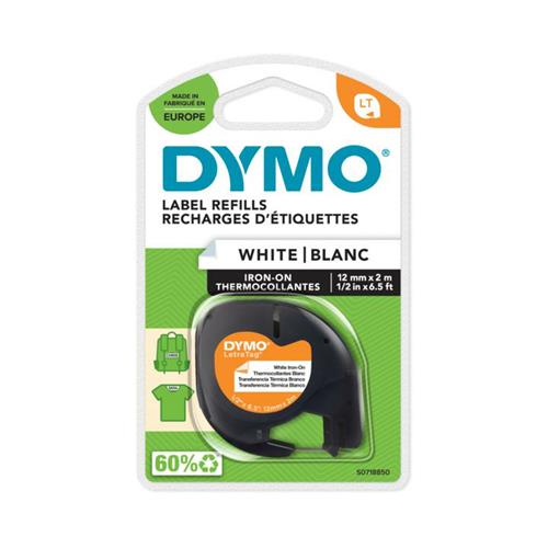 DYMO LetraTag Iron-On Fabric Labels | Authentic | 12 mm x 2 m Roll | Black Print on White | Iron-On Clothing Labels Ideal for Uniforms/Children's Clothing | for LetraTag Printers