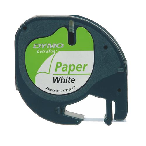 DYMO LetraTag Paper Labels | Authentic | 12 mm x 4 m Roll | Black Print on White | Self-Adhesive Multipurpose Labels for LetraTag Label Makers | Made in Europe
