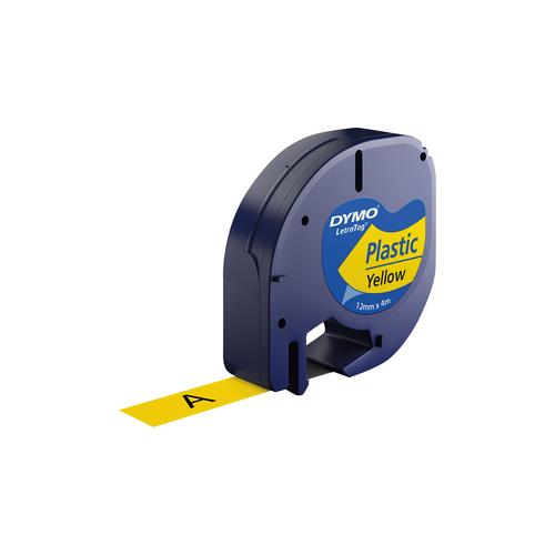DYMO Branded LetraTag Plastic Labels | 12 mm x 4 m Roll | Black Print on Yellow | MultipurposeSelf-Adhesive Labels for LetraTag Label Makers