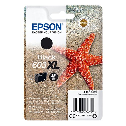 Epson Singlepack Black 603XL Ink. Cartridge capacity: High (XL) Yield Black ink volume: 8.9 ml Printing colours: Black Quantity per pack: 1 pc(s)