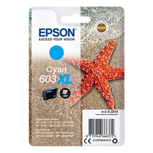 Epson Singlepack Cyan 603XL Ink. Cartridge capacity: High (XL) Yield Colour ink volume: 4 ml Printing colours: Cyan Quantity per pack: 1 pc(s)