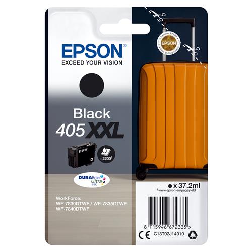 Epson Singlepack Black 405XXL DURABrite Ultra Ink. Cartridge capacity: Extra (Super) High Yield Black ink volume: 37.2 ml Supply type: Single pack Printing colours: Black Quantity per pack: 1 pc(s)