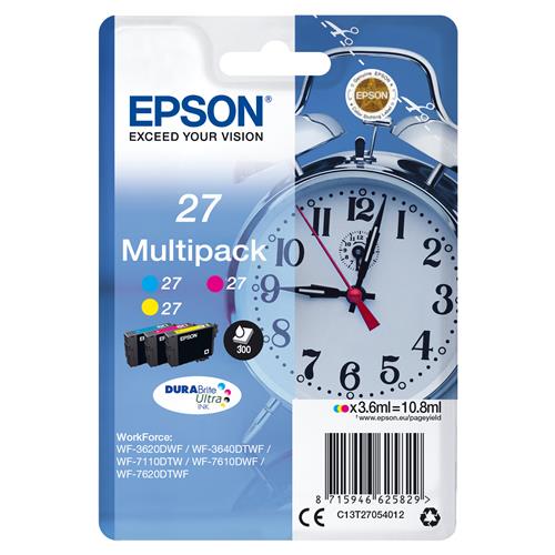 Epson Alarm clock Multipack 3-colour 27 DURABrite Ultra Ink Standard Yield Cyan Magenta Yellow Pigment-based ink 3.6 ml 1 pc(s) Multi pack