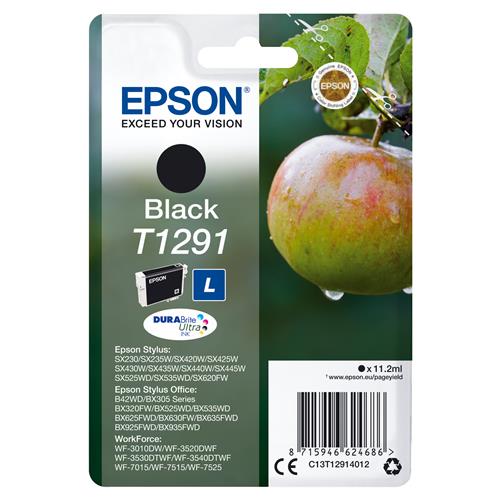 Epson Apple T1291 DURABrite Ultra Single Black Ink Low Yield Black Pigment-based ink 11.2 ml 1 pc(s) 385 pages