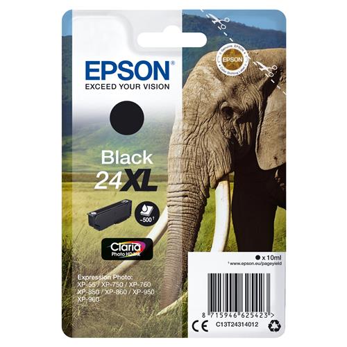 Epson Elephant 24XL Claria Photo HD Single Black Ink