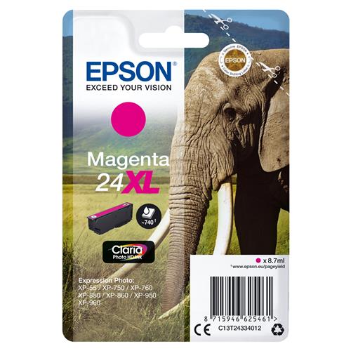 Epson Elephant 24XL Claria Photo HD Single Magenta Ink