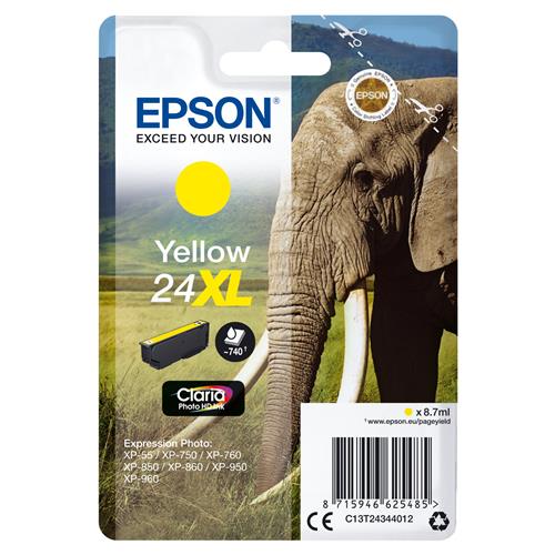 Epson Elephant 24XL Claria Photo HD Single Yellow Ink High (L) Yield Yellow Pigment-based ink 8.7 ml 1 pc(s) Single pack