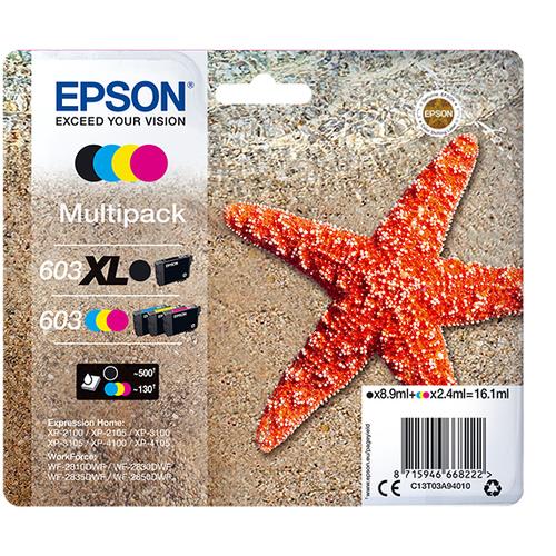 Epson Multipack 4-colours 603 XL Black/Std. CMY High (XL) Yield Black Cyan Magenta Yellow Pigment-based ink Dye-based ink 8.9 ml 7.2 ml