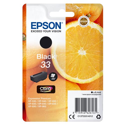 Epson Oranges 33 Claria Premium Single Black Ink Standard Yield Black Pigment-based ink 6.4 ml 1 pc(s) 250 pages