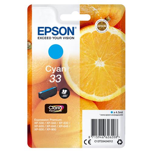 Epson Oranges 33 Claria Premium Single Cyan Ink