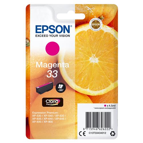 Epson Oranges 33 Claria Premium Single Magenta Ink Standard Yield Magenta Pigment-based ink 4.5 ml 1 pc(s) Single pack