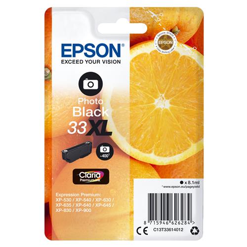 Epson Oranges 33XL Claria Premium Single Photo Black Ink High (L) Yield Black Dye-based ink 8.1 ml 1 pc(s) 650 pages