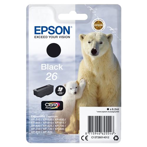 Epson Polar bear 26 Claria Premium Single Black Ink Standard Yield Black Pigment-based ink 6.2 ml 1 pc(s) 220 pages