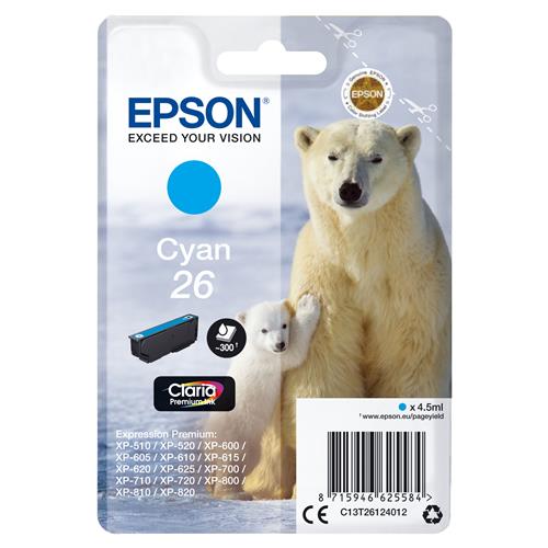 Epson Polar bear 26 Claria Premium Single Cyan Ink