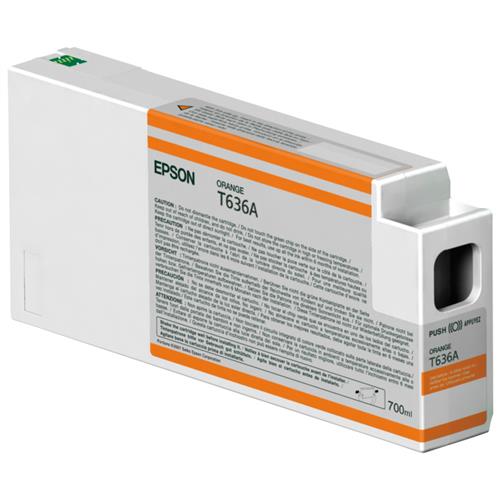 Epson Singlepack Orange T636A00 UltraChrome HDR 700 ml. Colour ink type: Pigment-based ink Supply type: Single pack Colour ink volume: 700 ml Printing colours: Orange Quantity per pack: 1 pc(s)