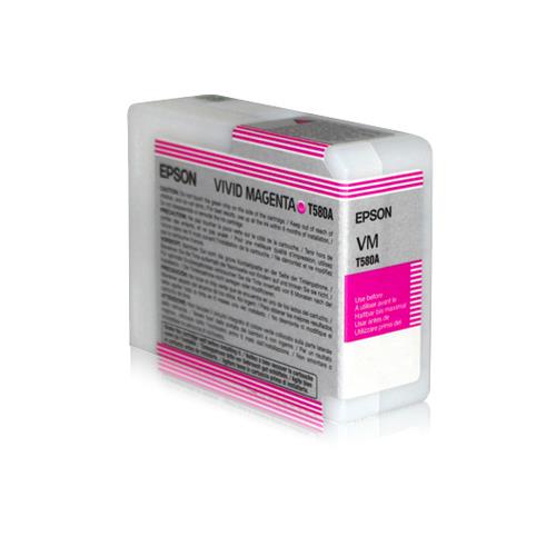 Epson Singlepack Vivid Magenta T580A00. Colour ink type: Pigment-based ink Supply type: Single pack Colour ink volume: 80 ml Printing colours: Magenta Quantity per pack: 1 pc(s)