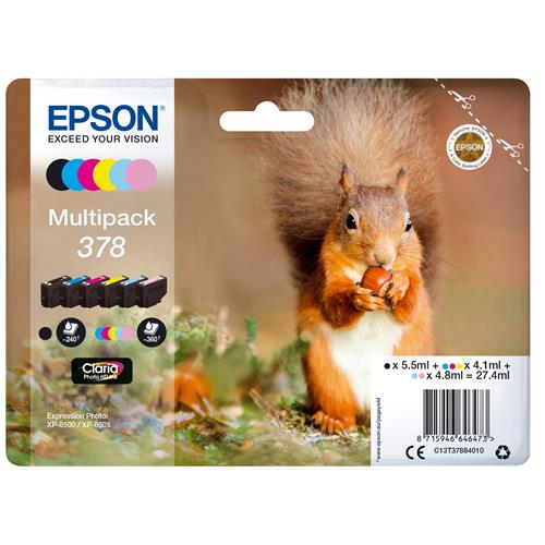 Epson Squirrel 378 Claria Photo HD Multipack 6-colours Ink Standard Yield Black Cyan Light Cyan Magenta Light magenta Yellow 5.5 ml 4.1 ml 1 pc(s) Multi pack