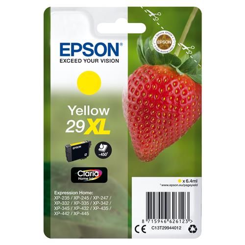 Epson Strawberry Singlepack Yellow 29XL Claria Home Ink High (L) Yield Yellow Pigment-based ink 6.4 ml 1 pc(s) Single pack