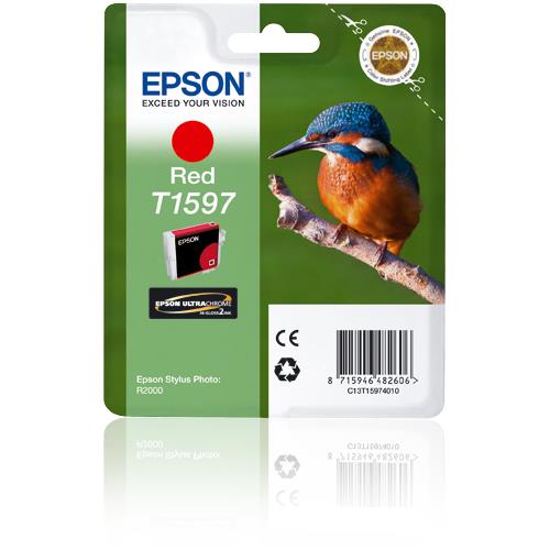 Epson T1597 Red. Colour ink type: Pigment-based ink Supply type: Single pack Colour ink page yield: 1200 pages Colour ink volume: 17 ml Printing colours: Red Quantity per pack: 1 pc(s)
