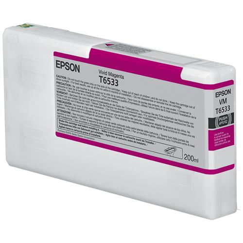 Epson T6533 Vivid Magenta Ink Cartridge (200ml). Colour ink type: Pigment-based ink Colour ink volume: 200 ml Printing colours: Vivid magenta Quantity per pack: 1 pc(s)