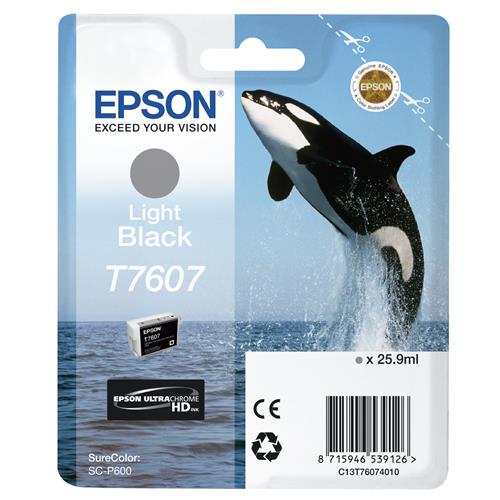 Epson T7607 Light Black. Colour ink type: Pigment-based ink Black ink volume: 25.9 ml Supply type: Single pack Printing colours: Black Quantity per pack: 1 pc(s)