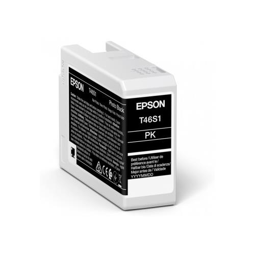 Epson Singlepack Photo Black T46S1 UltraChrome Pro 10 ink 25ml. Colour ink type: Pigment-based ink Cartridge capacity: Standard Yield Black ink volume: 25 ml Supply type: Single pack Printing colours: Black Quantity per pack: 1 pc(s)