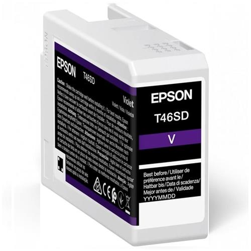 Epson Singlepack Violet T46SD UltraChrome Pro 10 ink 25ml. Colour ink type: Pigment-based ink Cartridge capacity: Standard Yield Supply type: Single pack Colour ink volume: 25 ml Printing colours: Violet Quantity per pack: 1 pc(s)