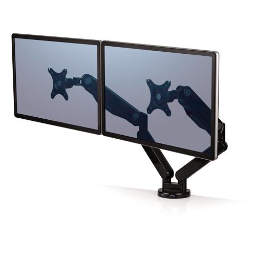 Fellowes Platinum Series Dual Monitor Arm - Monitor Mount for Two 8KG 40 Inch Screens - Adjustable Dual Monitor Desk Mount - Tilt 45 Pan 180 Swivel 360 Rotation 360 VESA 75 x 75/100 x 100 - Black Clamp/Grommet 8 kg 101.6 cm (40") 100 x 100 m
