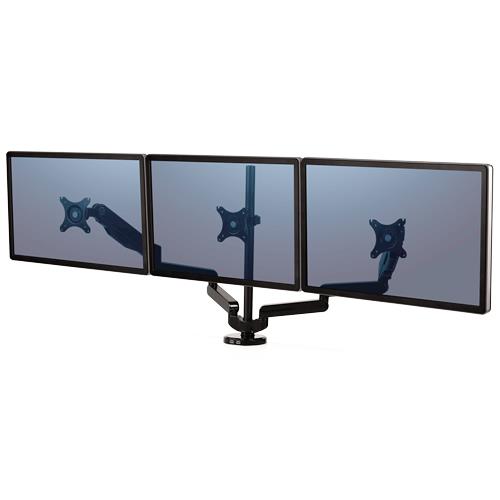 Fellowes Platinum Series Triple Monitor Arm - Monitor Mount for Three 7KG 27 Inch Screens - Adjustable Triple Monitor Desk Mount - Tilt 45 Pan 180 Swivel 360 Rotation 360 VESA 75 x 75/100 x 100 - Black