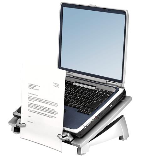 Fellowes Laptop Stand for Desk - Office Suites Plus Adjustable Laptop Stand for the Home and Office - Laptop Riser with 5 Height Adjustments - Max Monitor Size 17" Max Weight 5KG - Black/Silver