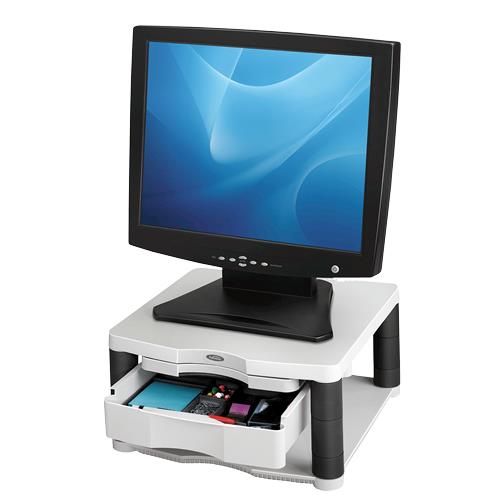 Fellowes Computer Monitor Stand with 3 Height Adjustments - Premium Monitor Riser Plus with Cable Management - Ergonomic Adjustable Monitor Stand for Computers - Max Weight 36KG/Max Size 21" - Platinum