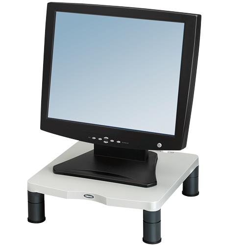 Fellowes Computer Monitor Stand with 3 Height Adjustments - Standard Monitor Riser with Cable Management - Ergonomic Adjustable Monitor Stand for Computers - Max Weight 27KG/Max Size 21" - Platinum