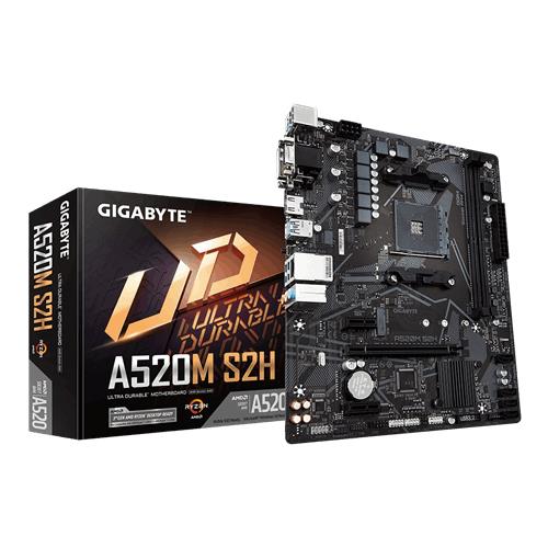 GIGABYTE A520M S2H Motherboard - Supports AMD Ryzen 5000 Series AM4 CPUs 4+3 Phases Pure Digital VRM up to 5100MHz DDR4 (OC) PCIe 3.0 x4 M.2 GbE LAN USB 3.2 Gen 1 AMD Socket AM4 AMD Ryzen 3000 Series Socket AM4 64 GB DDR4-SDRAM
