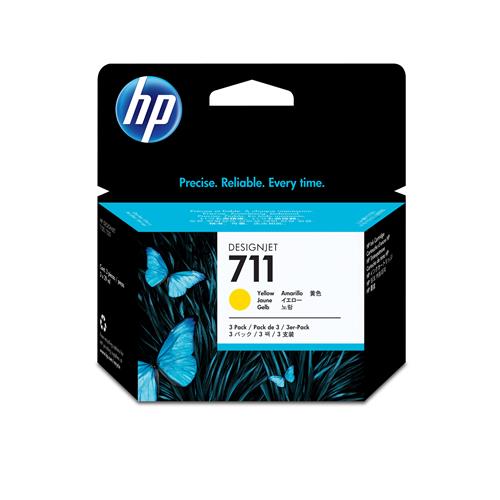 HP 711 3-pack 29-ml Yellow DesignJet Ink Cartridges HP DesignJet T100 T120 T125 T130 T520 T525 T530 Printer series Thermal inkjet Yellow CZ136A Singapore Malaysia 114.8 mm