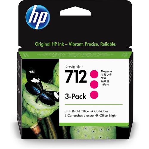 HP 712 3-pack 29-ml Magenta DesignJet Ink Cartridge HP DesignJet T210 T230 T250 T630 T650 Printer series Thermal inkjet Magenta Singapore Malaysia 119 mm 46.2 mm