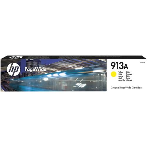 HP 913A Yellow Original PageWide Cartridge. Colour ink type: Pigment-based ink Cartridge capacity: Standard Colour ink page yield: 3000 pages Colour ink volume: 37 ml Printing colours: Yellow Quantity per pack: 1 pc(s)