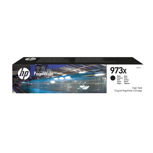 HP 973X High Yield Black Original PageWide Cartridge. Cartridge capacity: High Black ink type: Pigment-based ink Black ink volume: 182.5 ml Printing colours: Black Quantity per pack: 1 pc(s) Black ink page yield: 10000 pages