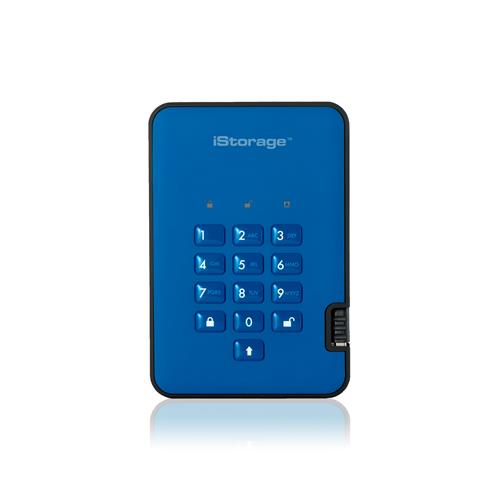 iStorage diskAshur HDD 2TB Blue | Secure Portable Hard Drive |AES-XTS 256-bit Hardware Encryption | PIN protected | OS & Platform Independent | TAA Compliant|Brute force hack defence | Dust/Water Resistant
