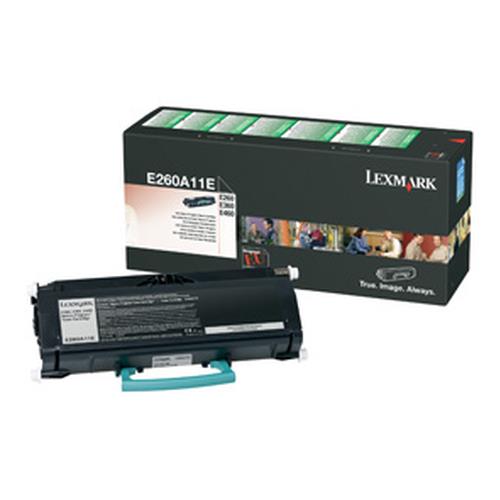 Lexmark E260A11E. Black toner page yield: 3500 pages Printing colours: Black Quantity per pack: 1 pc(s)