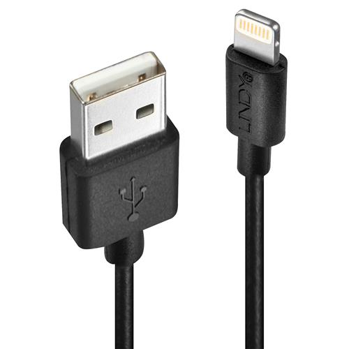 Lindy 0.5m USB to Lightning Cable Black. Cable length: 0.5 m Connector 1: Lightning Connector 2: USB A