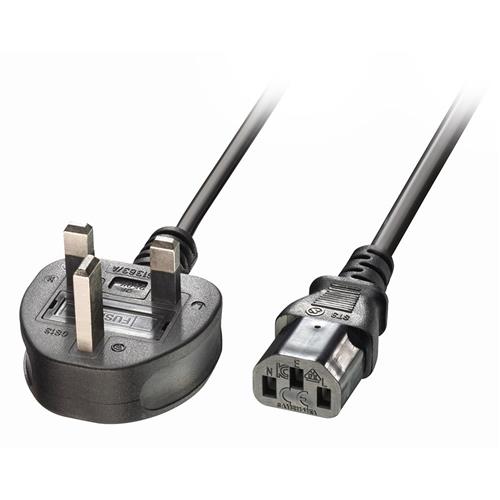 Lindy 0.7m UK 3 Pin Plug to IEC C13 mains power Cable Black