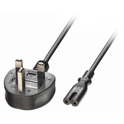 Lindy 1m UK 3 Pin Plug To IEC C7 Mains Power Cable Black